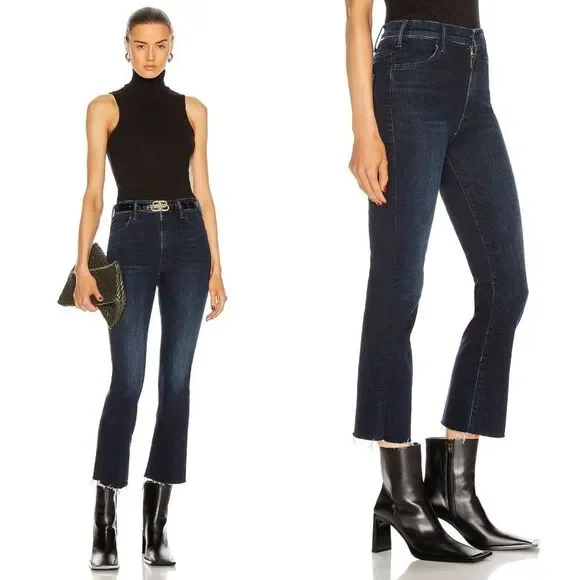 Mother Denim Hustler Fray Flare Jeans Howling at the Disco Ball Dark Wash 27 - Picture 1 of 12